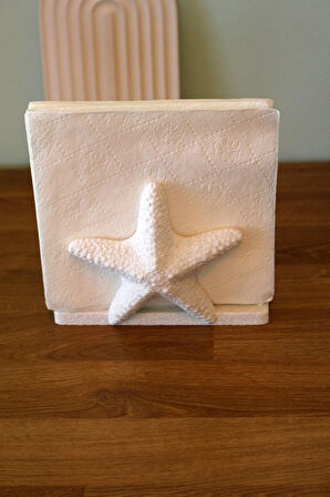 Deniz Yıldızı Star Dekoratif Obje Peçetelik Granit Görünümlü Beyaz