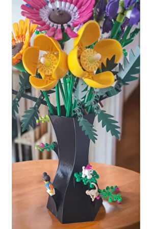 Lego Çiçek Uyumlu Özel Tasarım Dekoratif Vazo Biyoplastik Siyah (ÇİÇEKLER DAHİL DEĞİLDİR)