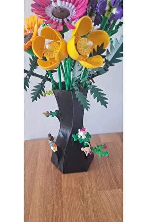 Lego Çiçek Uyumlu Özel Tasarım Dekoratif Vazo Biyoplastik Siyah (ÇİÇEKLER DAHİL DEĞİLDİR)