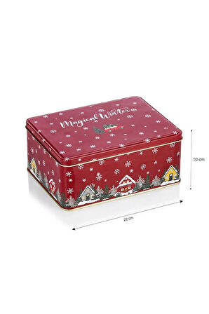 Yılbaşı Yeni Yıl Kış Temalı Metal Kurabiye Saklama Kabı 22x10cm