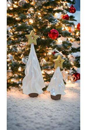 Alev Efektli Titreyen Led Mum Işıklı Yılbaşı Noel Çam Ağacı Dekoratif Biblo 17cm & 25cm 2li Set