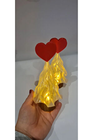 Led Mum Işıklı Kalpli Sevgililer Günü Çam Ağacı Dekoratif Biblo 17 Cm