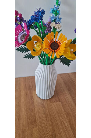 Minimalist İskandinav Tarzda Çizgili Özel Tasarım Dekoratif Kuru Bitki için Vazo Biyoplastik Beyaz