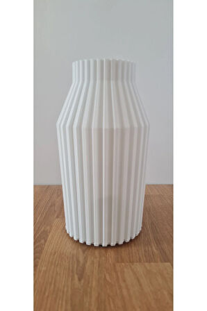 Minimalist İskandinav Tarzda Çizgili Özel Tasarım Dekoratif Kuru Bitki için Vazo Biyoplastik Beyaz