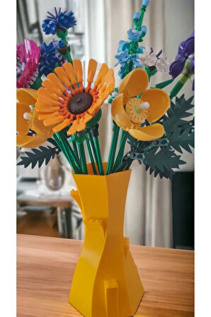 Lego Çiçek Uyumlu Özel Tasarım Dekoratif Vazo Biyoplastik Sarı (ÇİÇEKLER DAHİL DEĞİLDİR)