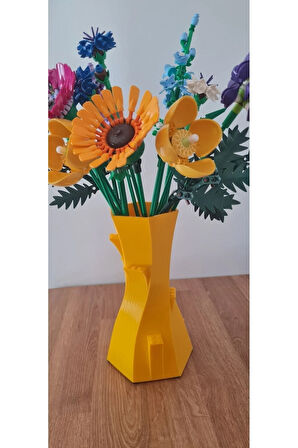 Lego Çiçek Uyumlu Özel Tasarım Dekoratif Vazo Biyoplastik Sarı (ÇİÇEKLER DAHİL DEĞİLDİR)