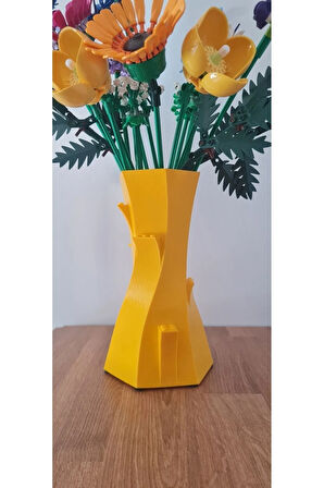 Lego Çiçek Uyumlu Özel Tasarım Dekoratif Vazo Biyoplastik Sarı (ÇİÇEKLER DAHİL DEĞİLDİR)