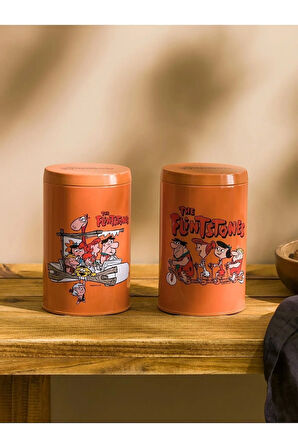 Flintstones Taş Devri Baskılı Metal Kurabiye Saklama Kabı 2'li Set 800mlx2