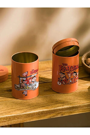 Flintstones Taş Devri Baskılı Metal Kurabiye Saklama Kabı 2'li Set 800mlx2