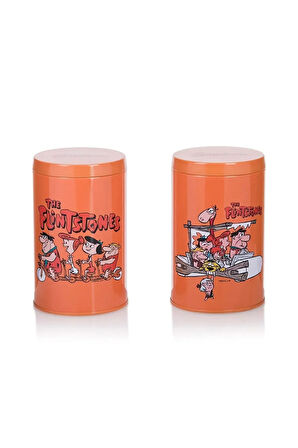 Flintstones Taş Devri Baskılı Metal Kurabiye Saklama Kabı 2'li Set 800mlx2