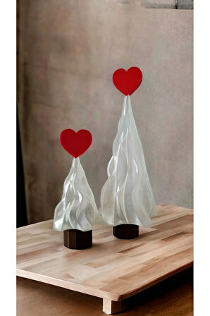 Led Mum Işıklı Sevgililer Günü Kalpli Çam Ağacı Dekoratif Biblo 17cm & 25cm 2li Set