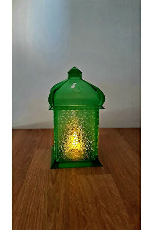 SINIRLI SAYIDA Alev Efektli Led Mum Işıklı Ramazan Feneri Ramadan Lantern Yeşil