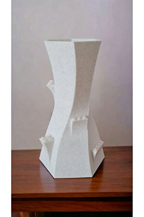 Lego Çiçek Uyumlu Özel Tasarım Dekoratif Vazo Biyoplastik Granit Beyaz (ÇİÇEKLER DAHİL DEĞİLDİR)