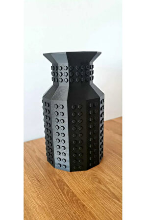 Lego Çiçek Uyumlu Özel Tasarım Dekoratif Vazo Biyoplastik Siyah (ÇİÇEKLER DAHİL DEĞİLDİR)