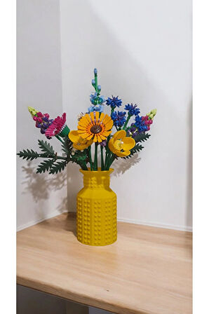 Lego Çiçek Uyumlu Özel Tasarım Dekoratif Vazo Biyoplastik Sarı (ÇİÇEKLER DAHİL DEĞİLDİR)