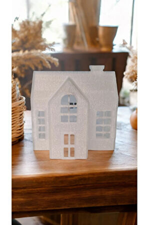 Alev Efektli Led Mum Işıklı Mini Köşk Ev Dekoratif Biblo