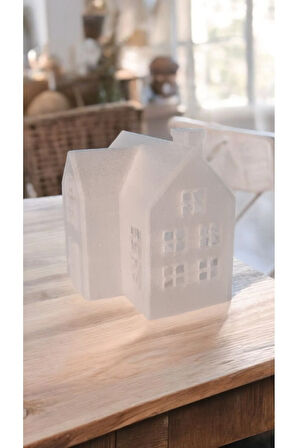 Alev Efektli Led Mum Işıklı Mini Köşk Ev Dekoratif Biblo