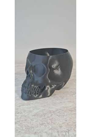 Halloween Cadılar Bayramı Dekoru Süsü Kuru Kafa Skull Kase Dekoratif Obje Siyah