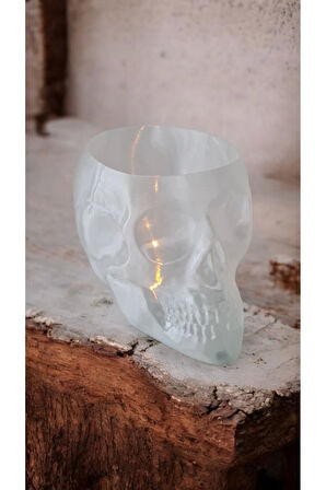 Halloween Cadılar Bayramı Dekoru Süsü Led Mumlu Kuru Kafa Skull Kase Dekoratif Obje Yarı Saydam