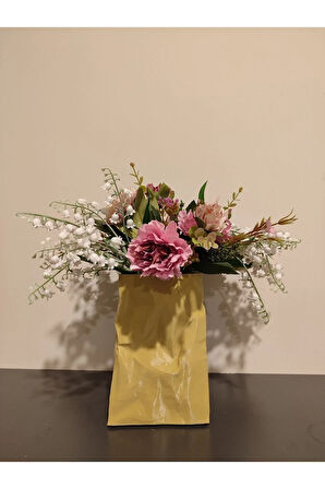 Buruşmuş Kese Kağıdı Çanta Şeklinde Dekoratif Vazo Biyoplastik