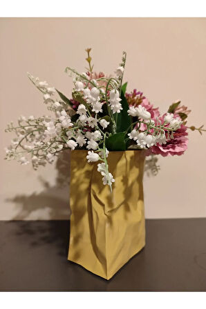 Buruşmuş Kese Kağıdı Çanta Şeklinde Dekoratif Vazo Biyoplastik