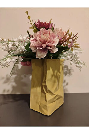 Buruşmuş Kese Kağıdı Çanta Şeklinde Dekoratif Vazo Biyoplastik