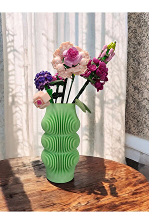 Bohem Şık Çizgili Iskandinav Tarz Özel Tasarım Dekoratif Vazo Biyoplastik Pastel Yeşil
