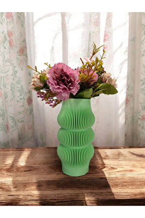 Bohem Şık Çizgili Iskandinav Tarz Özel Tasarım Dekoratif Vazo Biyoplastik Pastel Yeşil