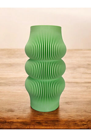 Bohem Şık Çizgili Iskandinav Tarz Özel Tasarım Dekoratif Vazo Biyoplastik Pastel Yeşil