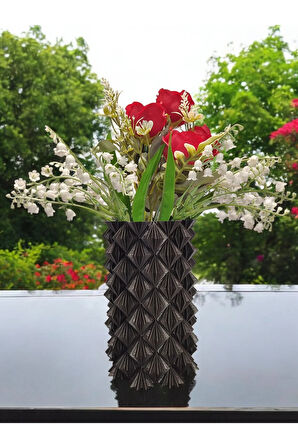 Kristal Görünümlü İskandinav Tarz Özel Tasarım Dekoratif Vazo Biyoplastik Siyah