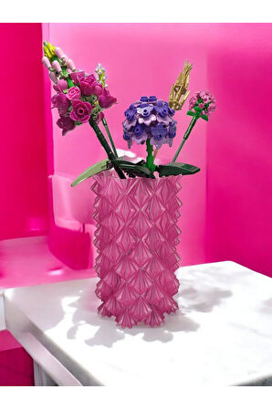 3 Boyutlu Kristal Tasarım Dekoratif Vazo Biyoplastik Transparan Pembe