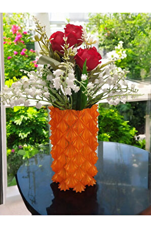 3 Boyutlu Kristal Tasarım Dekoratif Vazo Biyoplastik Transparan Turuncu