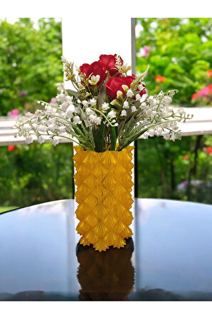 3 Boyutlu Kristal Tasarım Dekoratif Vazo Biyoplastik Transparan Sarı