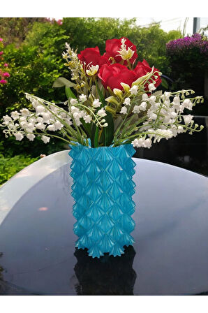 3 Boyutlu Kristal Tasarım Dekoratif Vazo Biyoplastik Transparan Mavi