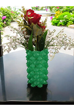 3 Boyutlu Kristal Tasarım Dekoratif Vazo Biyoplastik Transparan Yeşil