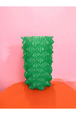 3 Boyutlu Kristal Tasarım Dekoratif Vazo Biyoplastik Transparan Yeşil