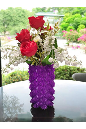 3 Boyutlu Kristal Tasarım Dekoratif Vazo Biyoplastik Transparan Mor