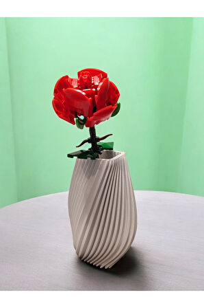 Burgulu Çizgili İskandinav Tarz Özel Tasarım Dekoratif Vazo Biyoplastik Beyaz