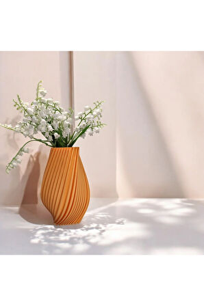 Burgulu Çizgili Iskandinav Tarz Özel Tasarım Dekoratif Vazo Biyoplastik Pastel Turuncu