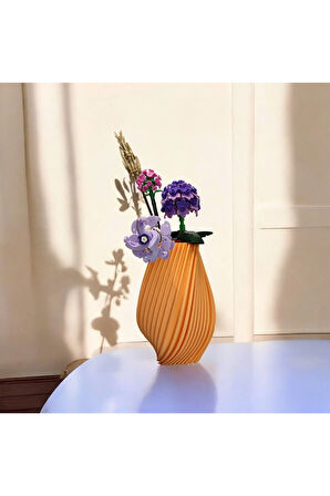 Burgulu Çizgili Iskandinav Tarz Özel Tasarım Dekoratif Vazo Biyoplastik Pastel Turuncu