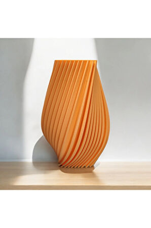 Burgulu Çizgili Iskandinav Tarz Özel Tasarım Dekoratif Vazo Biyoplastik Pastel Turuncu