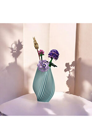 Dönen Tırtıklı İskandinav Tarz Özel Tasarım Dekoratif Vazo Biyoplastik Pastel Mavi