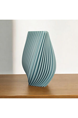 Dönen Tırtıklı İskandinav Tarz Özel Tasarım Dekoratif Vazo Biyoplastik Pastel Mavi