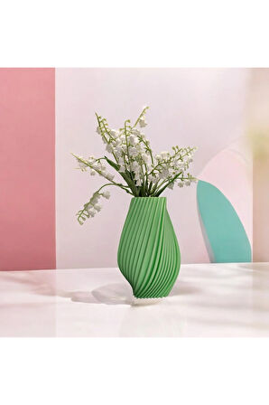 Dönen Tırtıklı İskandinav Tarz Özel Tasarım Dekoratif Vazo Biyoplastik Pastel Yeşil