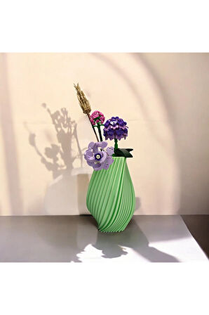 Dönen Tırtıklı İskandinav Tarz Özel Tasarım Dekoratif Vazo Biyoplastik Pastel Yeşil