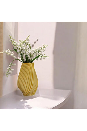 Dönen Tırtıklı İskandinav Tarz Özel Tasarım Dekoratif Vazo Biyoplastik Pastel Sarı