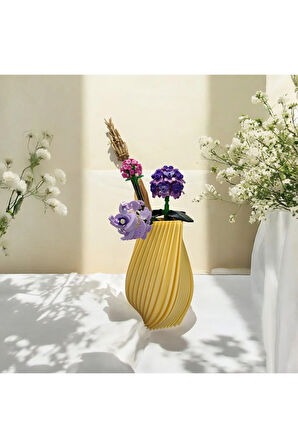 Dönen Tırtıklı İskandinav Tarz Özel Tasarım Dekoratif Vazo Biyoplastik Pastel Sarı