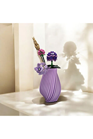 Dönen Tırtıklı İskandinav Tarz Özel Tasarım Dekoratif Vazo Biyoplastik Pastel Mor