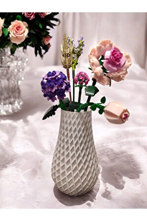 Karo Desenli İskandinav Tarz Özel Tasarım Dekoratif Vazo Biyoplastik Beyaz