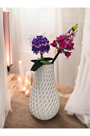 Karo Desenli İskandinav Tarz Özel Tasarım Dekoratif Vazo Biyoplastik Beyaz